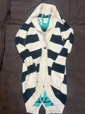 Volcom Black & Cream Striped Shawl Collar sweater